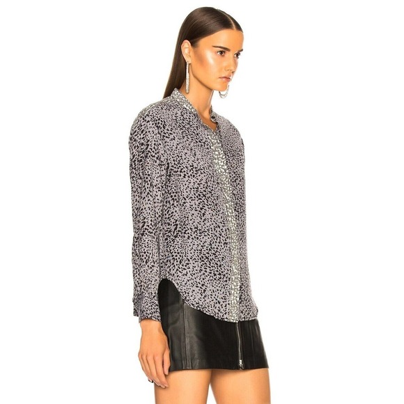 Rag & Bone Christie Silk Top Animal Cheetah Print Button Blouse Gray XS H14190 - Picture 14 of 16